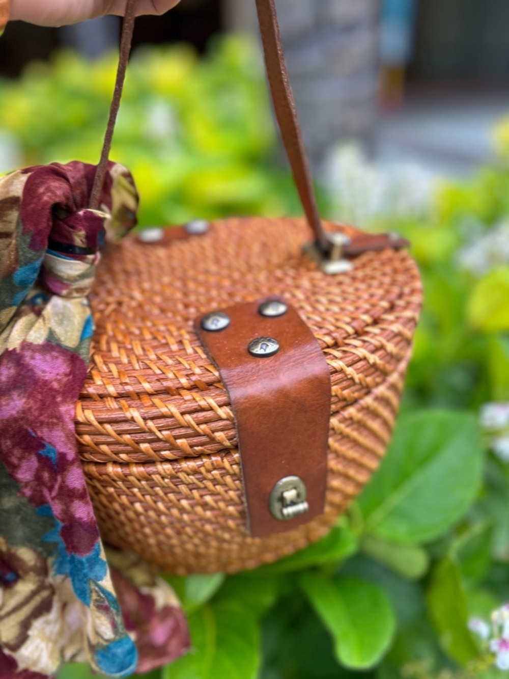 Patricia Nash Tan Woven wicker Leather with Suede style lining bag bucket purse - Picture 8 of 15